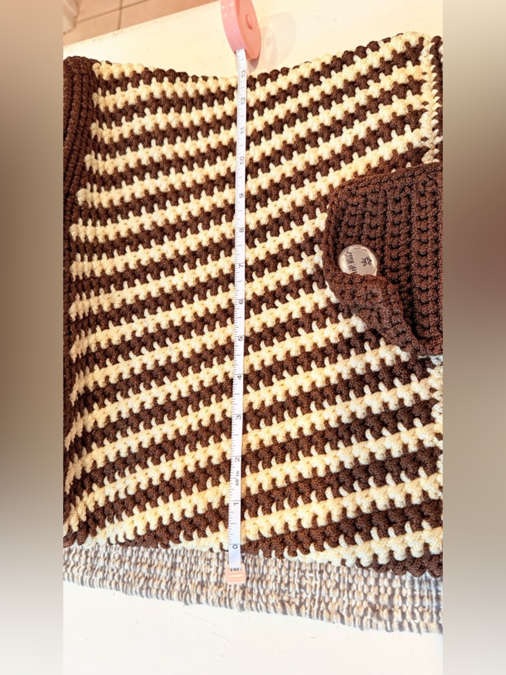 Hand-Crocheted Brown & Cream Tote Bag - Picture 3 of 7